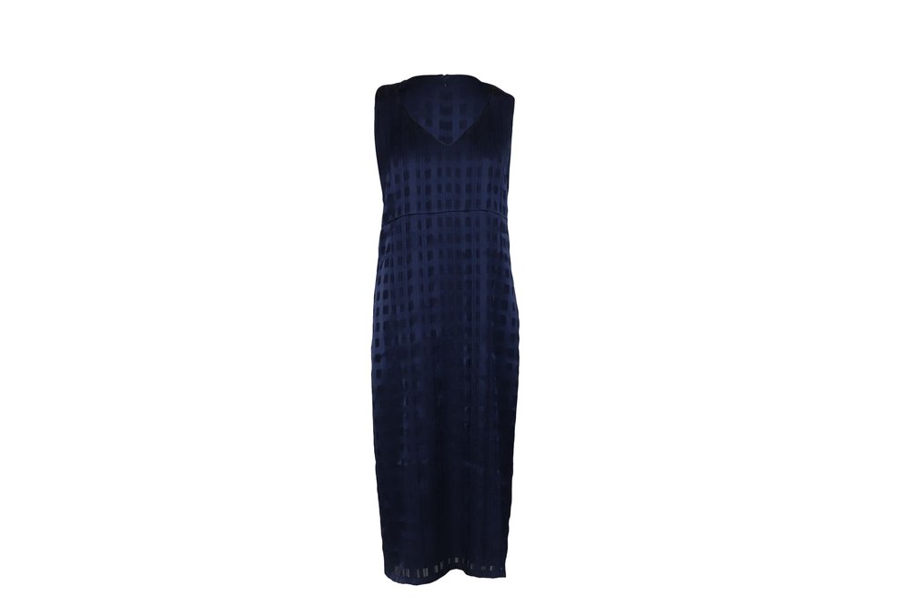 Diane Von Furstenberg Sleeveless V-Neck Tailored Midi Dress in Blue Rayon