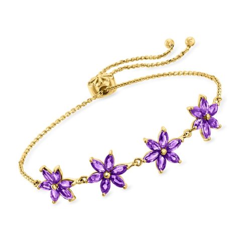 Ross-Simons Amethyst Flower Bolo Bracelet in 18kt Gold Over Sterling 7670718070844