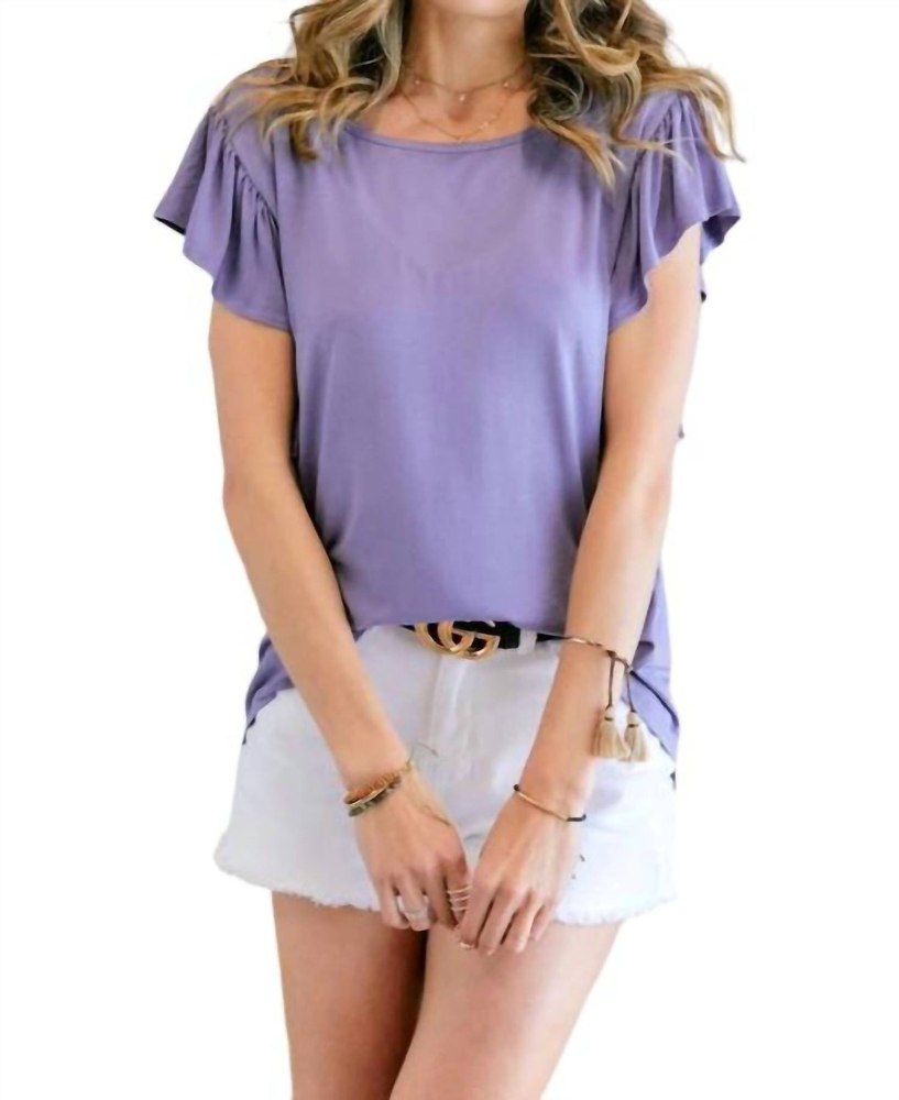 Ruffle Sleeve Top In Purple 7764979023932