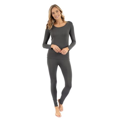 Womens Two Piece Neutral Solid Thermal Pajamas