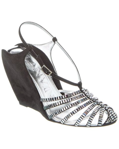 LANVIN Banana Heel Suede Wedge Sandal 7670756540476
