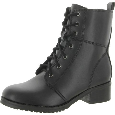 BASSIL Leather Block Heal Combat & Lace-up Boots