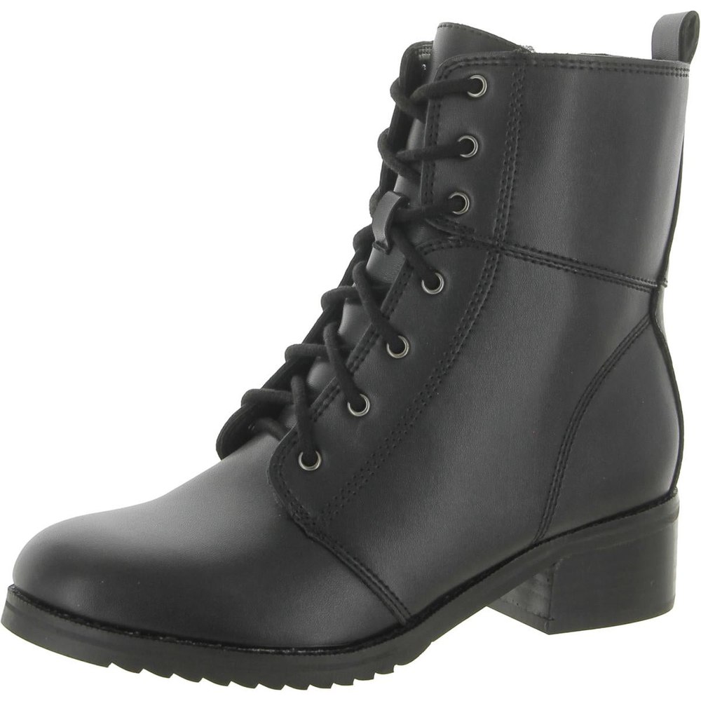 BASSIL Leather Block Heal Combat & Lace-up Boots