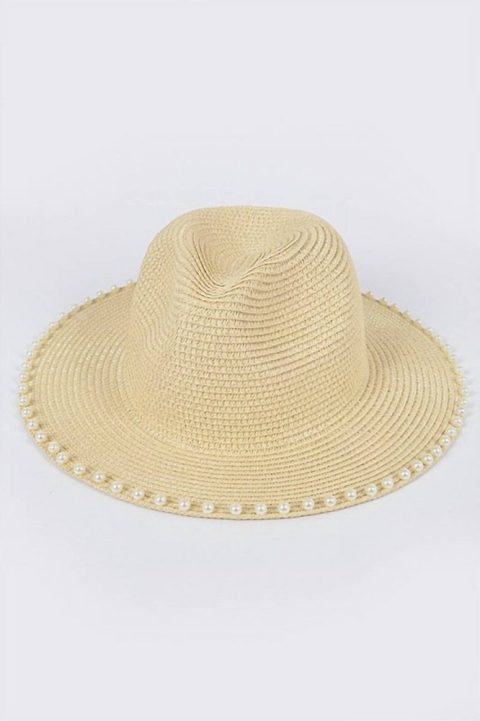 Pearl Straw Hat In Beige 7765003305020