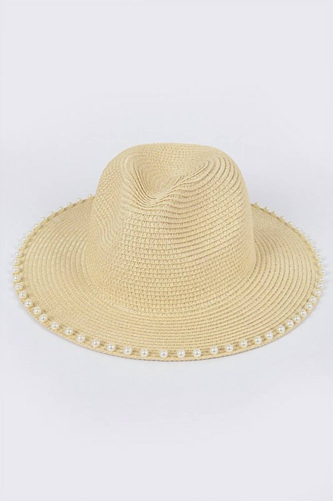 Pearl Straw Hat In Beige 7765003305020