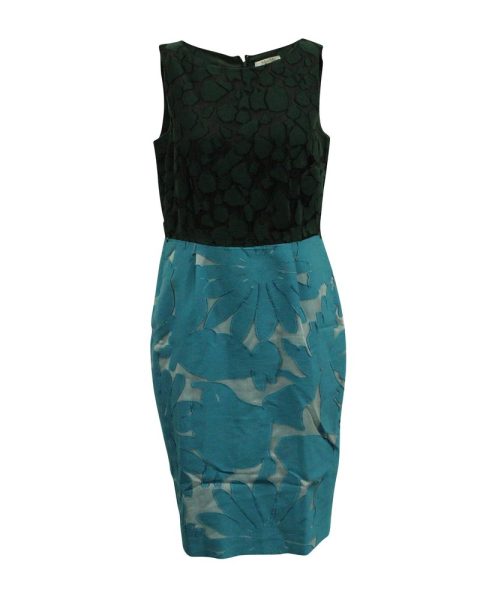 Max Mara Floral Color Block Midi Dress in Black and Blue Cotton 7765004124220