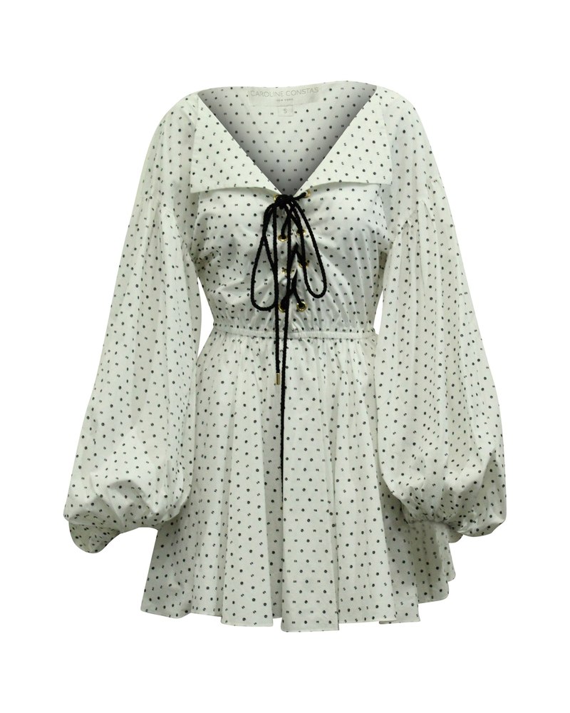 Caroline Constas Olympia Printed Mini Dress in White Cotton 7765000650812