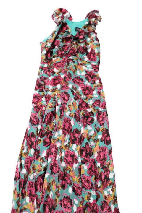 Saloni Floral Ruffle Midi Dress in Multicolor Rayon 7764999929916