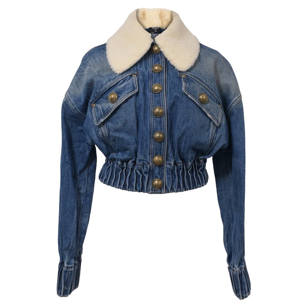 Balmain Sherpa Collar Jacket in Blue Denim 7765002977340