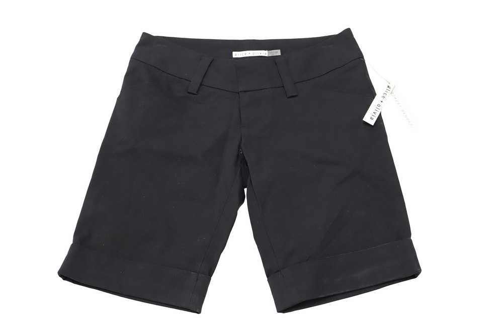 Alice + Olivia Cuffed Bermuda Shorts in Black Cotton 7765003698236