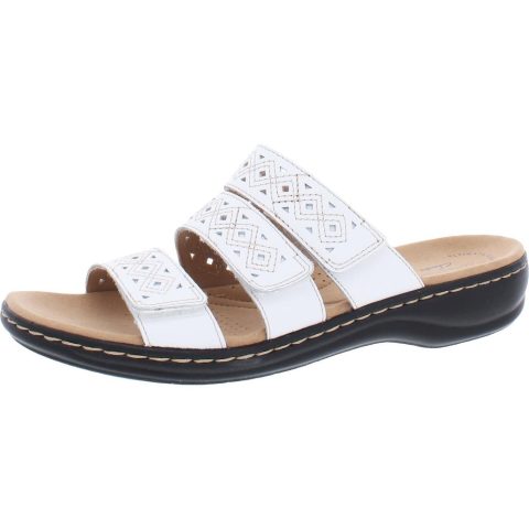 Leisa Spice Laser Cut Leather Slip On Ortholite Slide Sandals