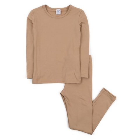 Kids Two Piece Thermal Pajamas Neutral Solid Color