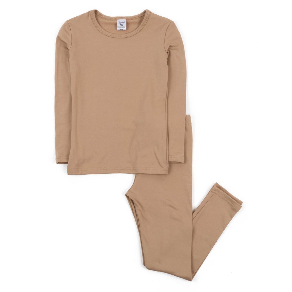 Kids Two Piece Thermal Pajamas Neutral Solid Color