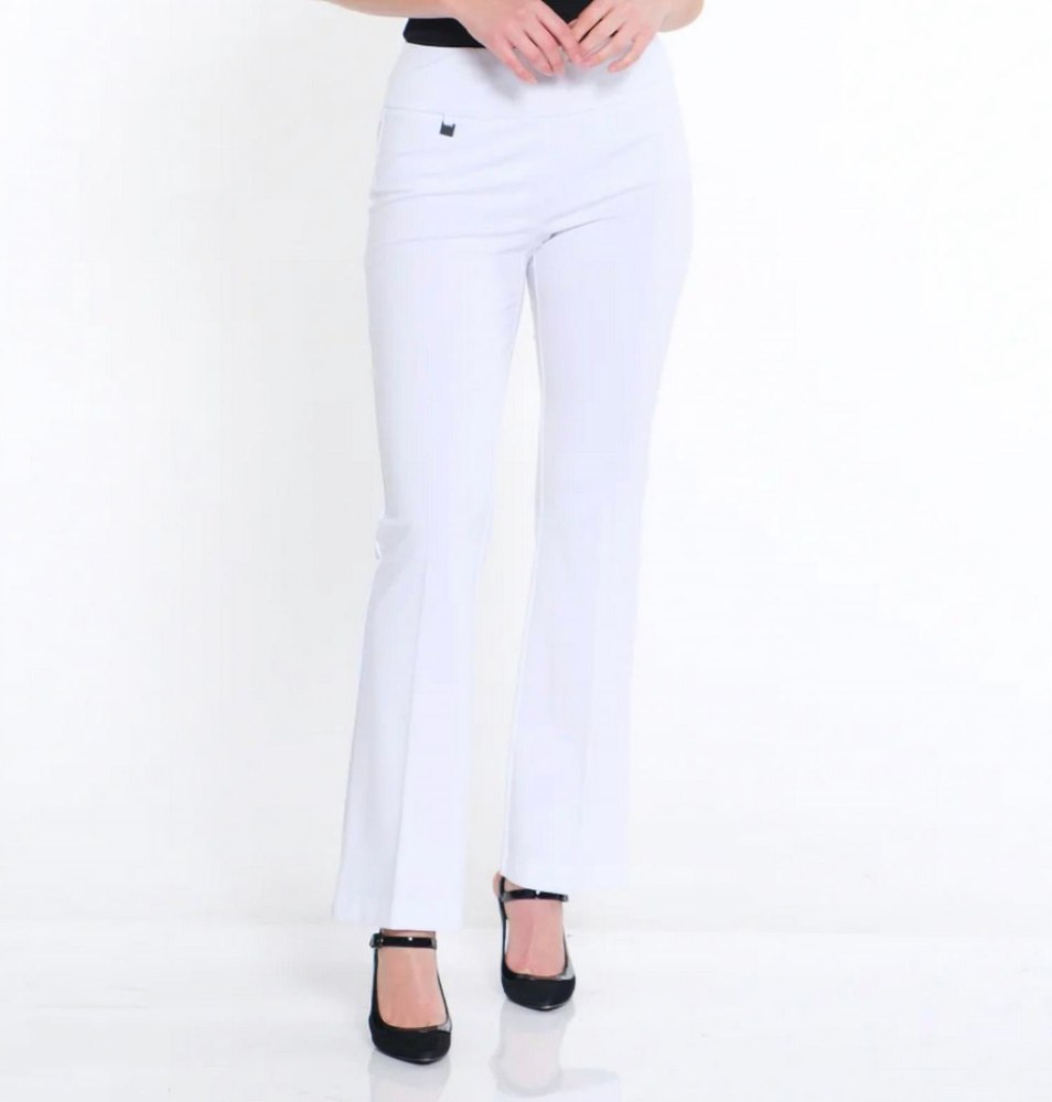 Wide Band Elastic Waist Flare Leg Pant In White 7670792192060