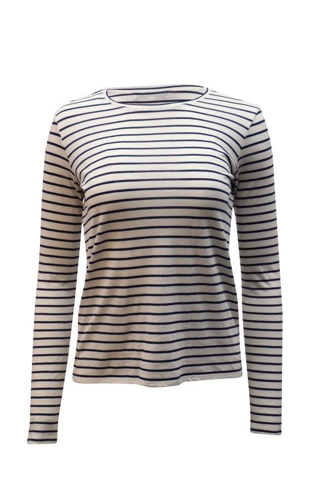 Vince Striped Long-Sleeve Top in White Cotton 7765010251836