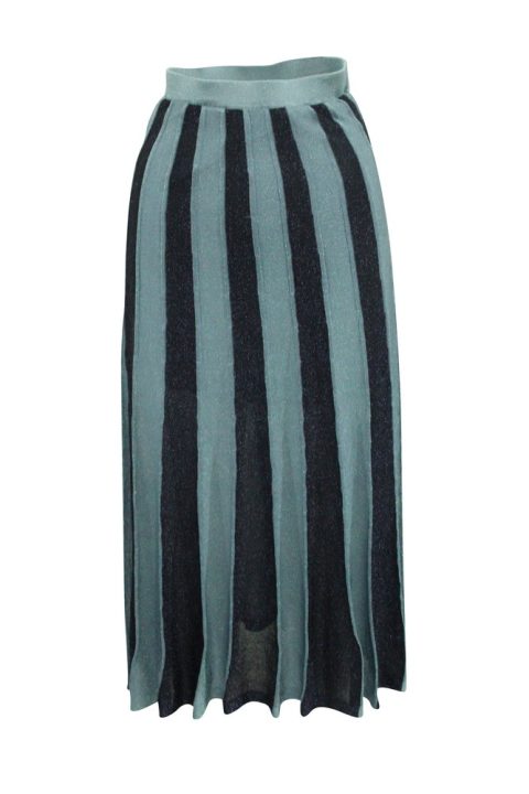 Sandro Paris Striped Paneled Skirt in Blue Polyester 7765012906044