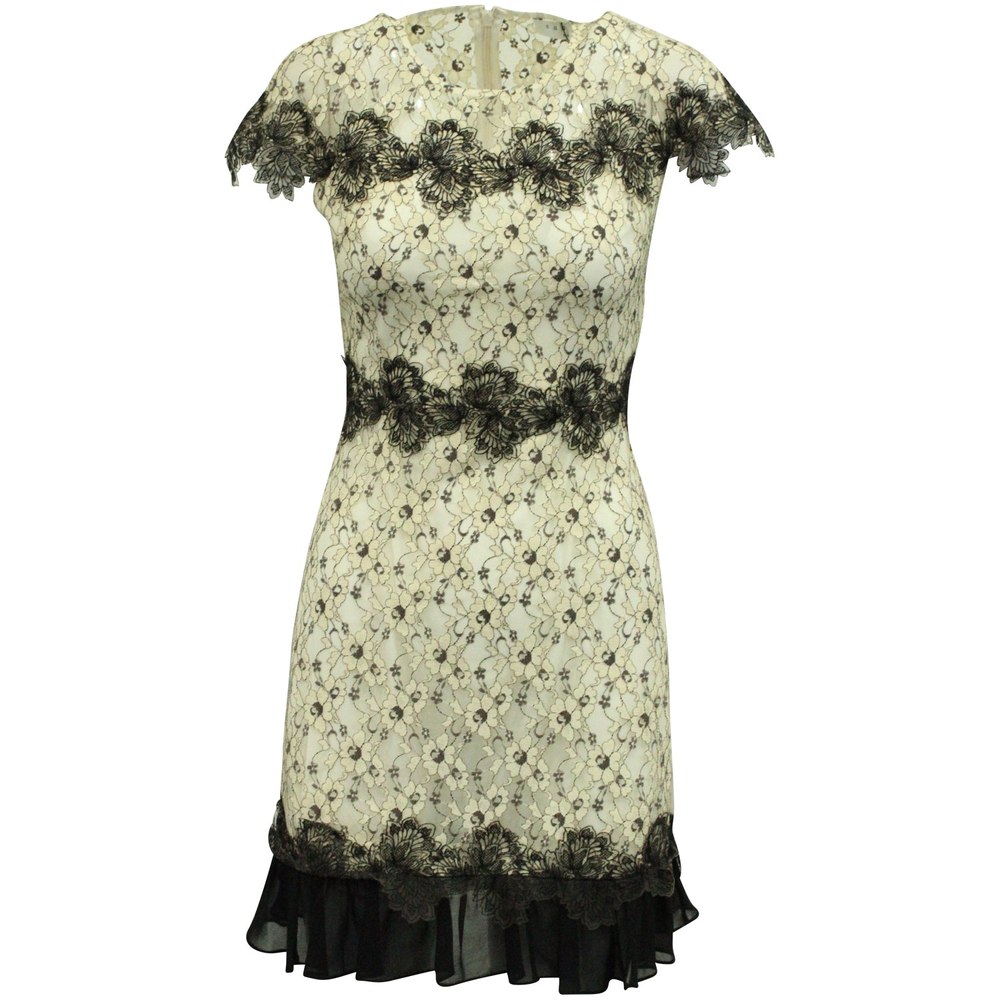 Sandro Paris Two-Tone Lace Dress in White and Black Polyester 7765015789628