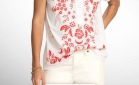 Oleander Button Neck Linen Tee In White 7765022507068