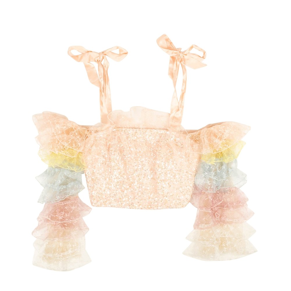 Rodarte Off Shoulder Multi Crop Top – Peach