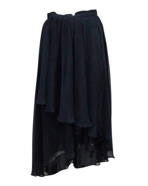 Alice + Olivia Layered Asymmetrical Maxi Skirt in Navy Blue Polyester 7765031190588