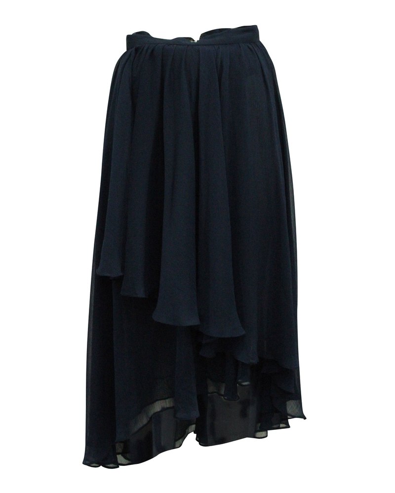 Alice + Olivia Layered Asymmetrical Maxi Skirt in Navy Blue Polyester 7765031190588