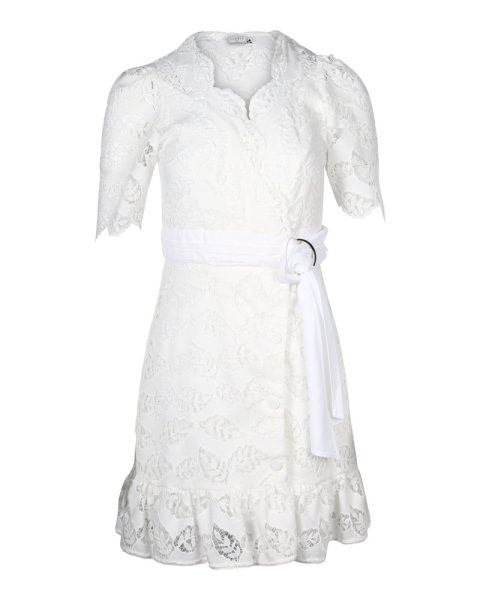 Sandro Paris Zany Gathered Broderie Anglaise Mini Wrap Dress in White Polyester 7765030862908