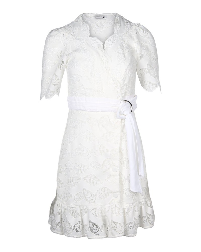 Sandro Paris Zany Gathered Broderie Anglaise Mini Wrap Dress in White Polyester 7765030862908
