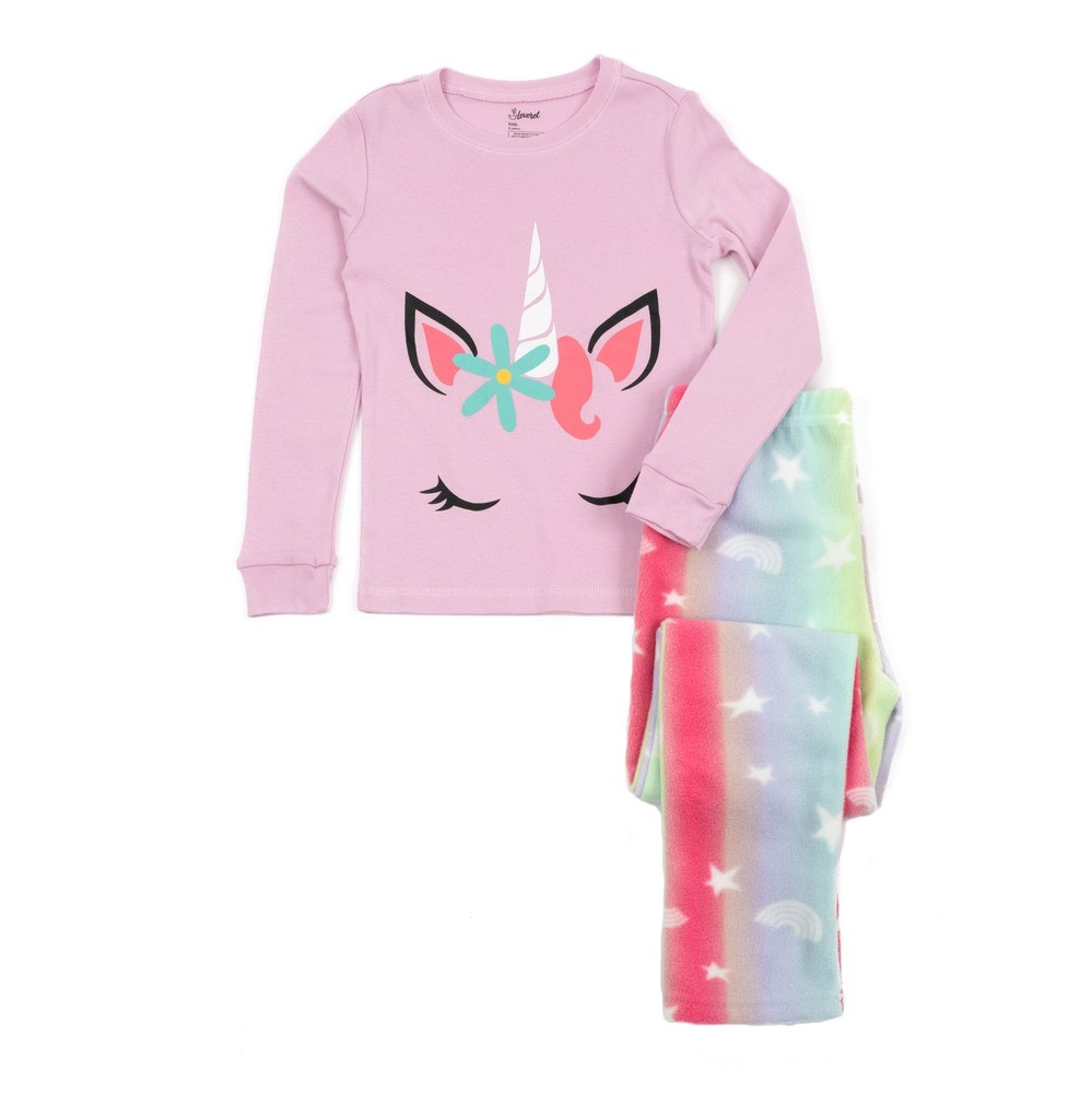 Kids Cotton Top and Fleece Pants Pajamas Stars