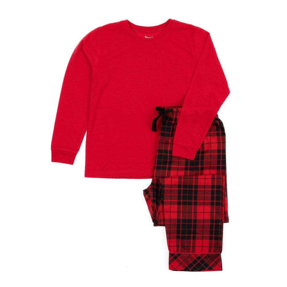 Christmas Kids Pajamas Poly Top and Flannel Feel Pants Plaid