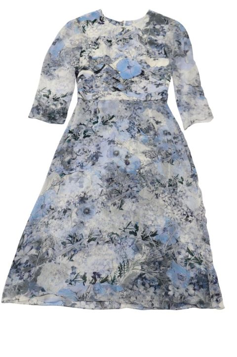 Erdem Floral Midi Dress in Blue Silk 7765032042556