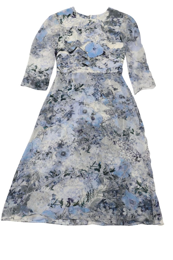 Erdem Floral Midi Dress in Blue Silk 7765032042556