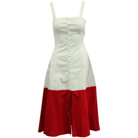 Staud Two-tone Buttondown Sun Dress in White/Red Cotton 7765031518268