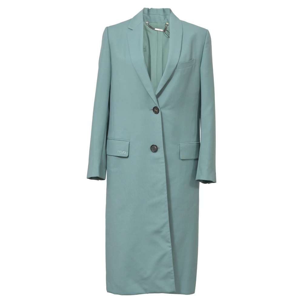 Fendi Single-Breasted Long Coat in Green Mohair Wool 7765032566844