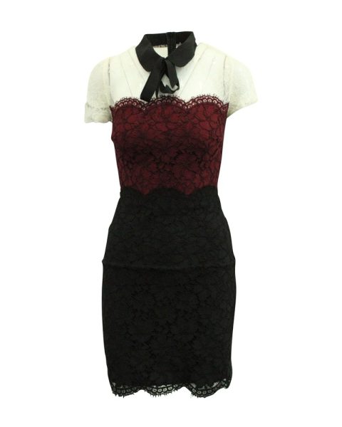 Sandro Paris Tri-Tone Lace Dress in Black/Red/White Nylon 7765040496700