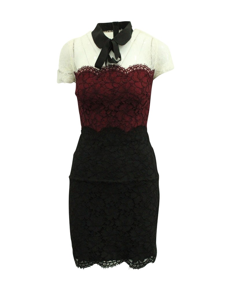 Sandro Paris Tri-Tone Lace Dress in Black/Red/White Nylon 7765040496700