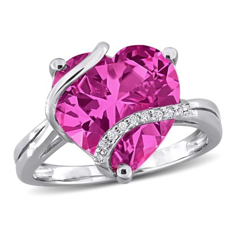 Mimi & Max 7 1/4ct TGW Created Pink Sapphire and Diamond Accent Heart Ring Sterling Silver 7773768908860