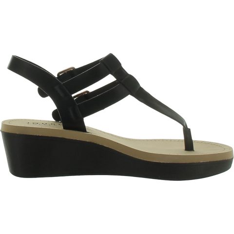 Faux Leather Thong Wedge Sandals