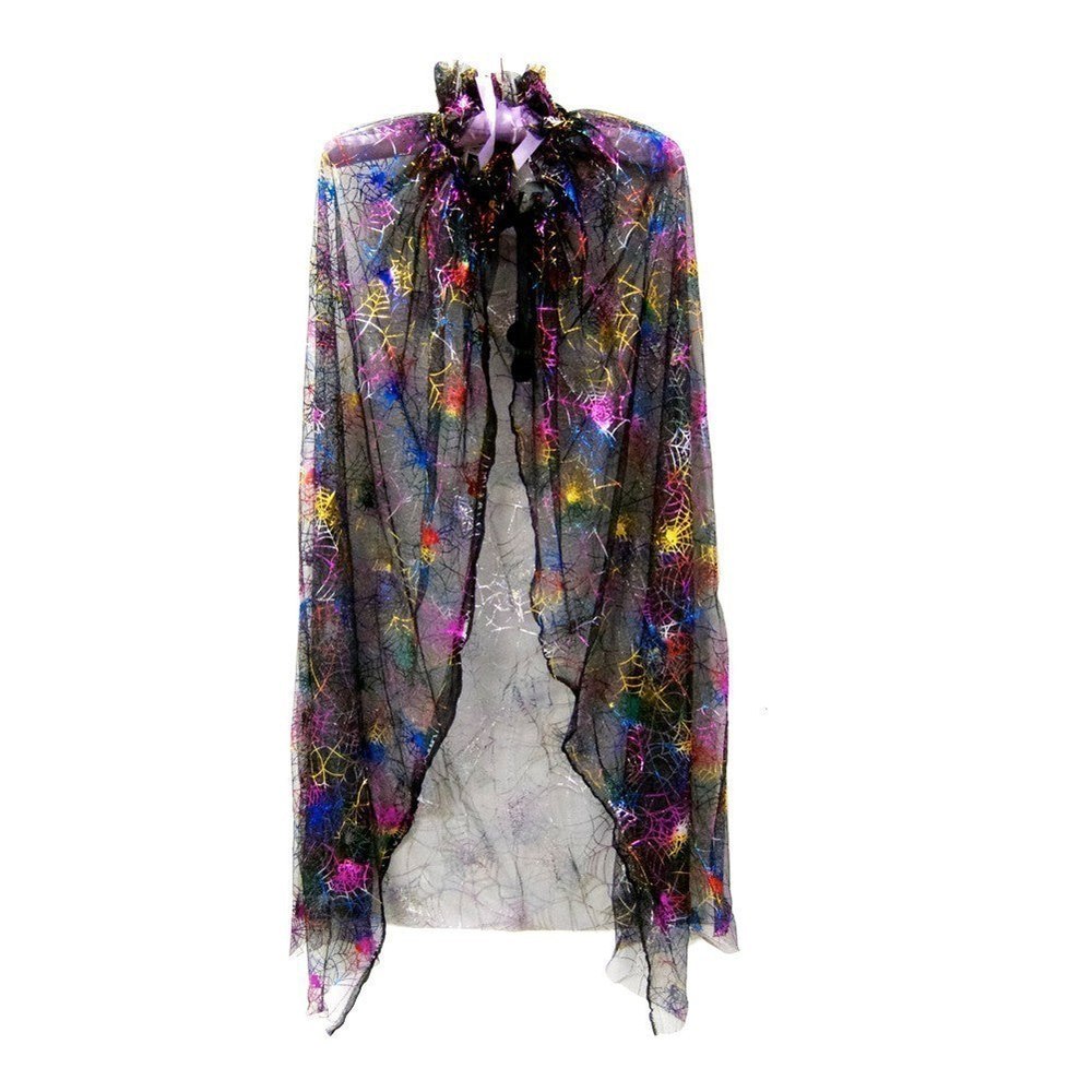 Little Girls Black Rainbow Spiderweb Print Halloween Cape 2-7