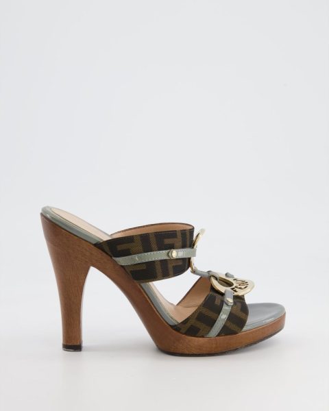 Fendi Ff Monogram Printed Mules With Gold Logo Details