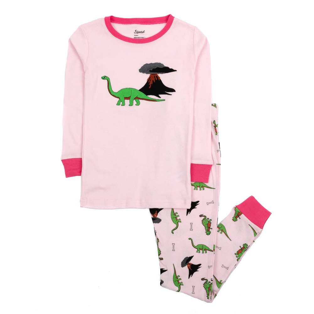 Kids Two Piece Cotton Pajamas Dinosaur Pink