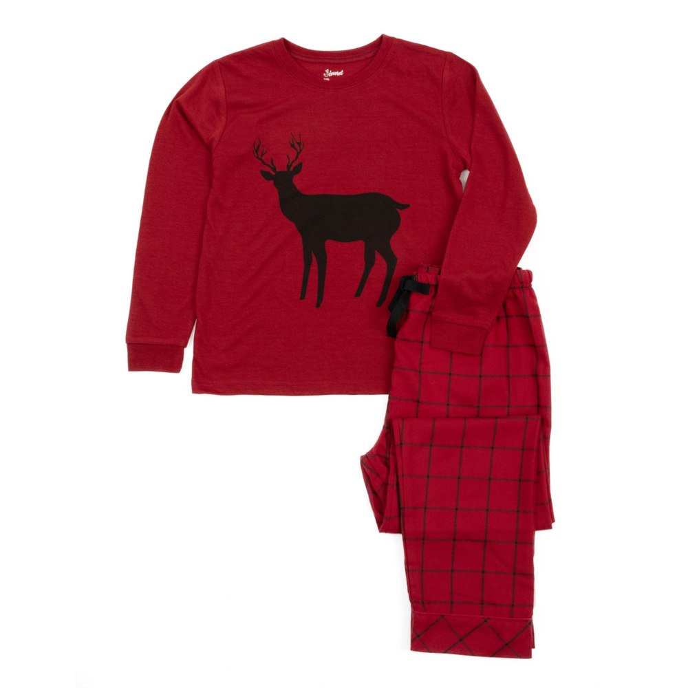 Christmas Kids Pajamas Poly Top and Flannel Pants Reindeer