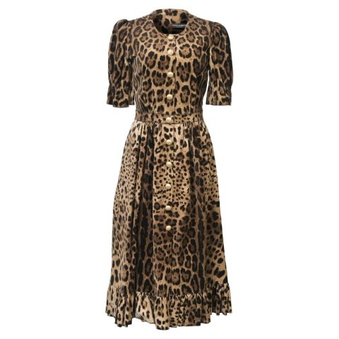 Dolce & Gabbana Ruffle-Trim A-Line Midi Dress in Animal Print Velvet 7765041348668