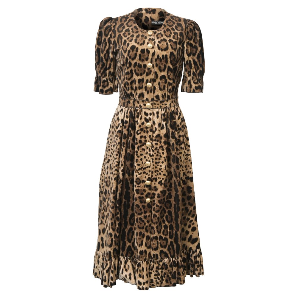 Dolce & Gabbana Ruffle-Trim A-Line Midi Dress in Animal Print Velvet 7765041348668