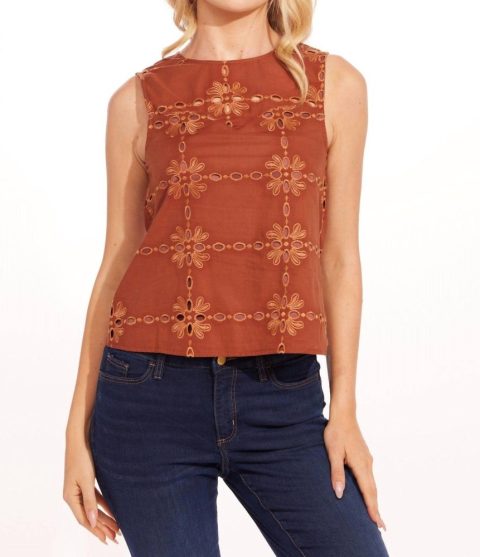 Carrie Cotton Eyelet Top In Sedona 7670816374844