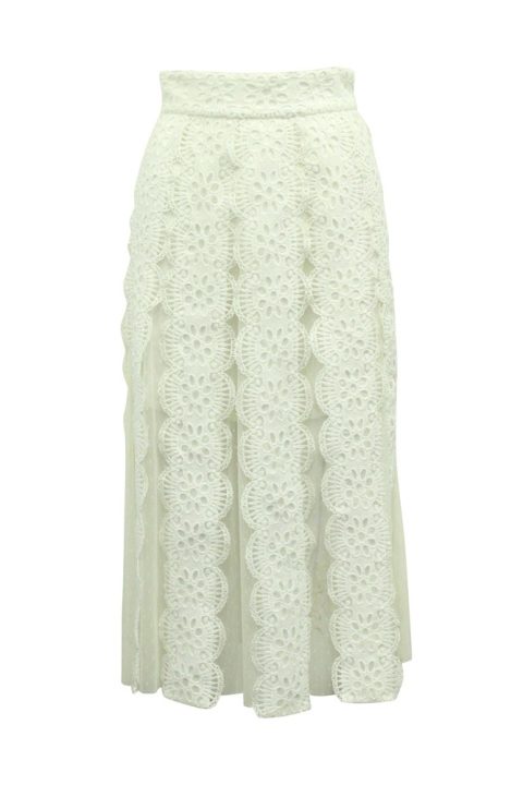 Maje Lace Maxi Skirt in Cream Polyester 7765044920380