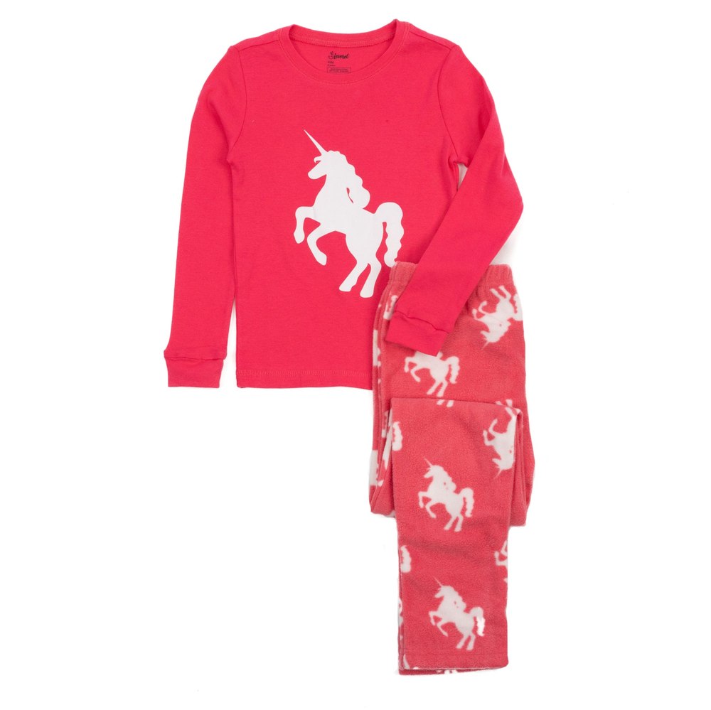 Kids Cotton Top and Fleece Pants Pajamas Unicorn