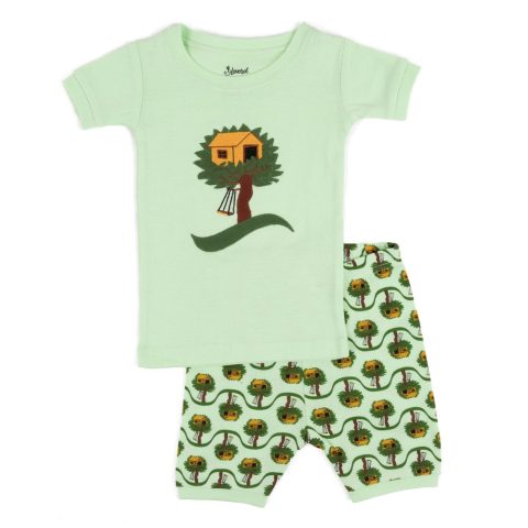 Kids Two Piece Cotton Short Pajamas Picnic Tree