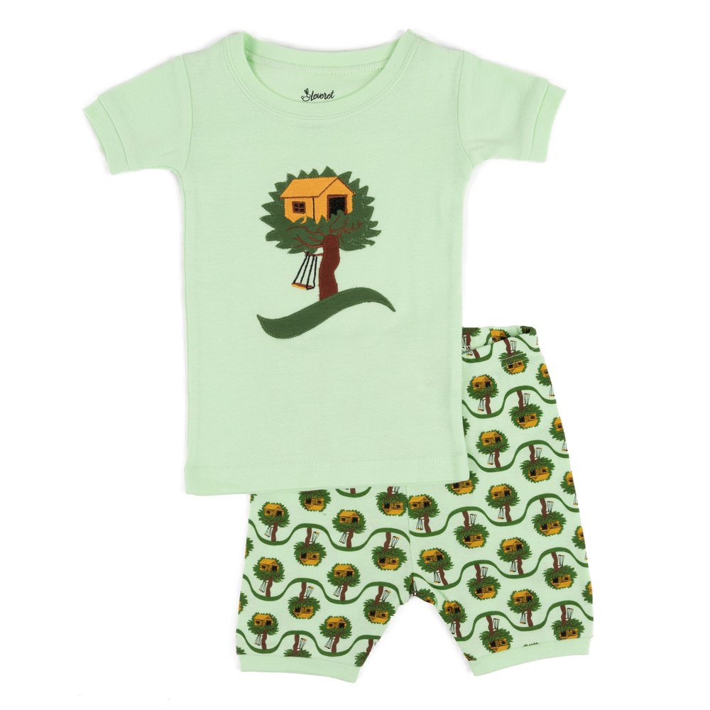 Kids Two Piece Cotton Short Pajamas Picnic Tree