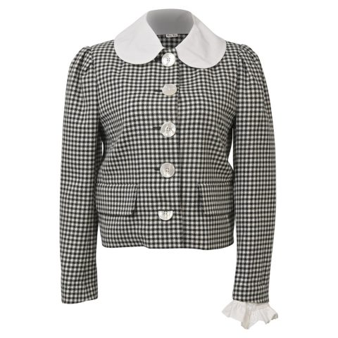 Miu Miu Gingham Buttoned Jacket in Black Wool 7765046460476