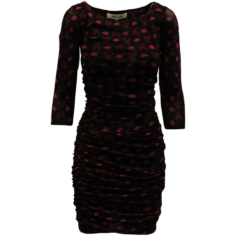 Diane Von Furstenberg Alfie Ruched Bodycon Dress in Dark Brown Nylon 7765046788156